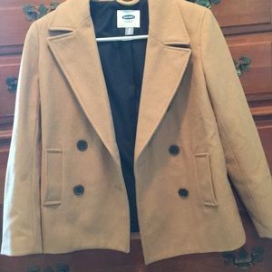 tan, button-down coat